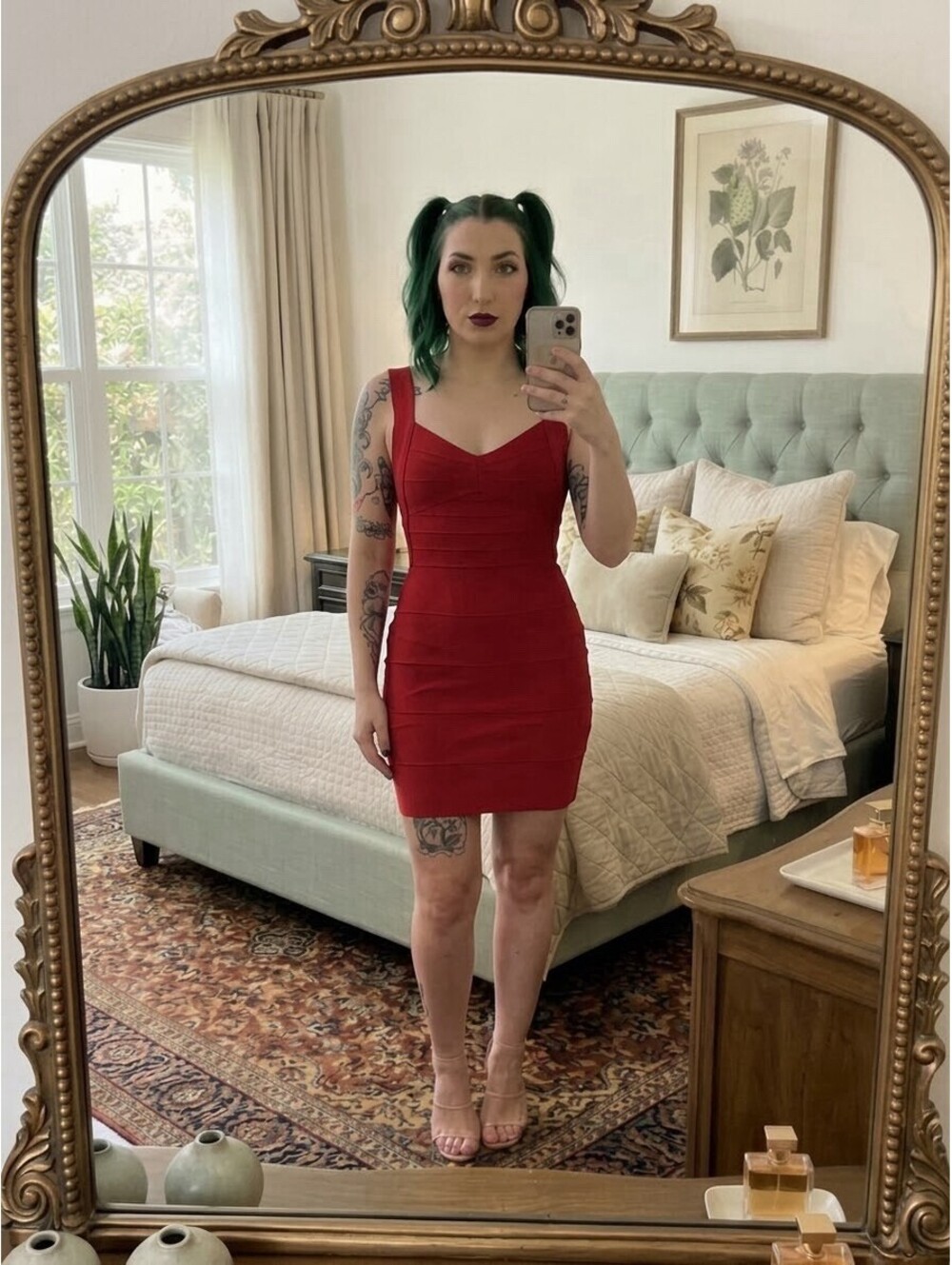 Red Bodycon Mini Bandage Dress Sweetheart Neckline - Women's Size Small